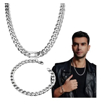 Collar Y Pulseras Hombre Mujer Moda Cubana Cadena Acero Inoxidable Joyería Color Plateado 60cm Diseño Regalo - $118.80 en Mercado Libre | PrecioMX