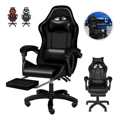 Silla Gamer De Escritorio Oficina Con Reposapies Muy Comoda Color Negro Material del tapizado Cuero sintético