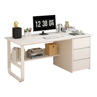 Ambueco escritorios Minimalista Oficina De Computadora Con 3 Cajones 120*50*73.5 Blanco Cálido,escritorio Ejecutivo/escritorio Para Computadora/mueble Para Computadora