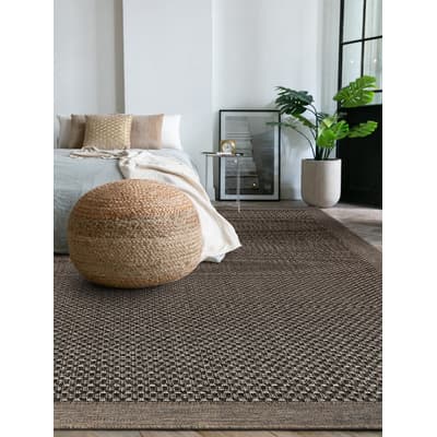 Tapete Decorativo Sisal Lavable Café Con Guarda 140 X 200cm Color Marrón Oscuro Diseño De La Tela Entramado