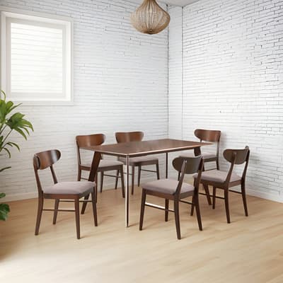Comedor Diphy De Madera 6 Sillas Moderno Y Minimalista Color Marrón Diseño de la tela de las sillas Lino
