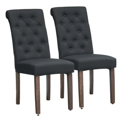 Par De Sillas De Comedor Negras De Lujo Modernas Estructura De La Silla Marrón Oscuro Asiento Negro Diseño De La Tela Liso