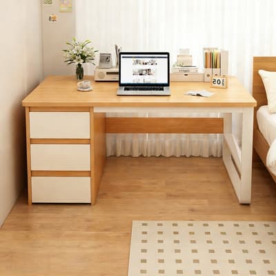 Escritorio Para Computadora Mesa Escritorio Home Office Con 3 Cajones, Amarillo-cajón A La Izquierda