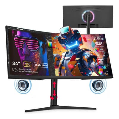 Monitor Curvo Gamer 34 Pulgadas Buyio 4k Hdr10 100hz 1ms 1500r G-sync Uhd 3840x1440px Ips 121% Srgb Vrb 1m/s 21:9 43-55 Cm De Altura Ajustable Con Altavoz