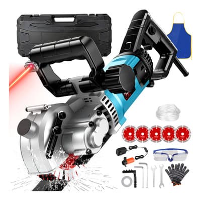 5680W Sierra Circular Eléctrica 125MM 42X40MM 7000Rpm JUOPLD® Ranurador Maquina Sierra Corte Pared Concreto Láser Con 19 Accesorios Para Hormigón,Pared De Ladrillo Rojo,Pared De Piedra,Ladrillo Ligero