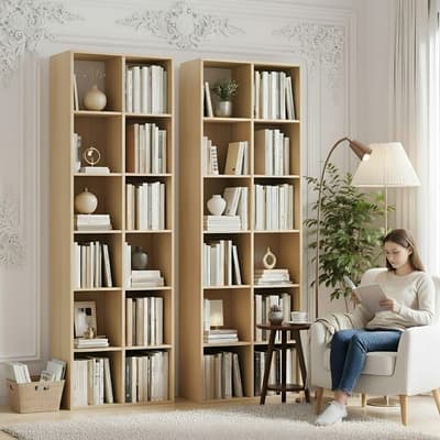 Librero INICO Minimalista Madera Marrón 6 Estantes Altura 180cm Moderno