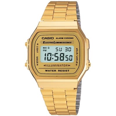 Reloj Casio Vintage Unisex Color de la correa Dorado Color del bisel Dorado Color del fondo Azul claro
