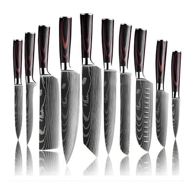 Juego 10 Cuchillos HYsmart Acero Inoxidable Estilo Damasco Chef Profesional