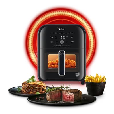 Freidora De Aire T-fal 7 En 1 Infrared De 5 Litros Con Tecnología De Infracalor Premium Y Ventana De Visualización De Cristal Ey8158u0 Negro