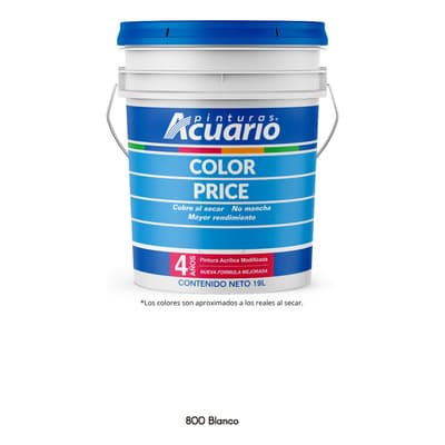 Cubeta De Pintura Vinilica Acrilica Modificada Lavable Acuario Color Price 19lt Acabado Mate Color Blanco - $1,199.00 en Mercado Libre | PrecioMX