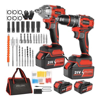 Kit De Atornillador De Impacto Y Rotomartillo Inalambrico Sin Escobillas 2 Batería Rojo IPELERIC DZBSZH-04