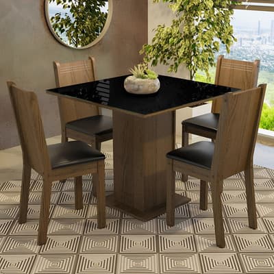 Juego De Comedor Con Mesa De Vidrio 4 Sillas Madesa Perla Mn Color Marrón/Negro Diseño de la tela de las sillas Liso