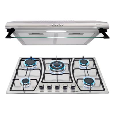 Combo Supra Parrilla 5 Quemadores A Gas Y Campana Básica. Color Acero