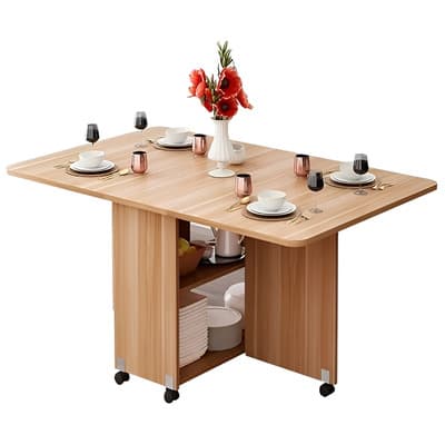 Comedor Mesa Plegable De Madera Moderno Diseño Borde Redondo Color Marrón