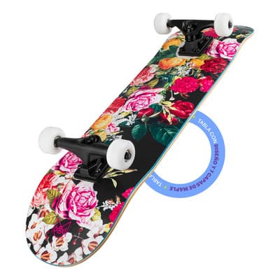 Patineta Musa Flores De Rosas Profesional | Diseño Inspirado En El Arte Floral | Maple Canadiense 7 Capas | Skateboard Completo Abec-7 | Ruedas Blancas | Lija Y Truck De Aluminio | Skateboard Completo