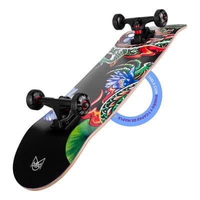Patineta Profesional MUSA dragon ruedas negras Maple Canadiense 7 Capas Skateboard Completo ABEC-7 para Trucos y Skatepark 33"x8" Trucks de Aluminio Lija Incluida Para Skaters Cualquier Nivel