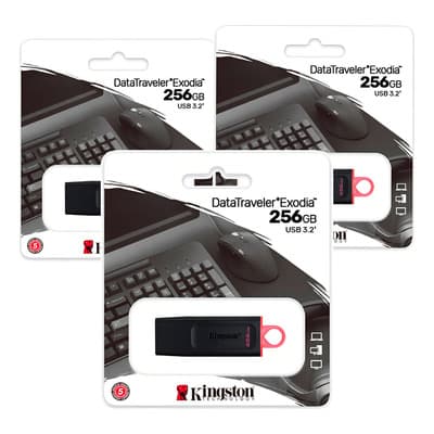 Kit 3 Memoria Usb 256gb Kingston Datatraveler Exodia 3.1 Color Negro Liso