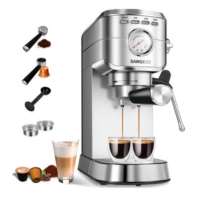 SANGKEE Cafetera Espresso 20 Bar, Máquina De Café Espresso Con Varita Espumadora De Leche, Compatible Con Café Molido/cápsulas Nespresso, Compacta Cafetera Para Hogar, Capuchino, Latte, Macchiato