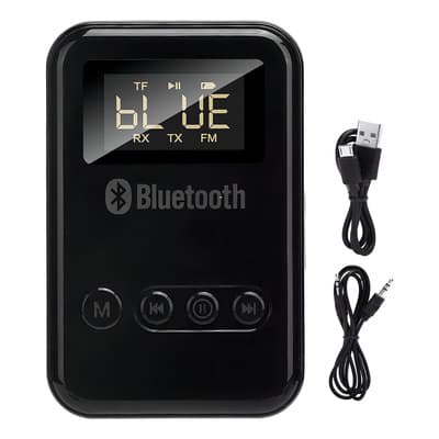 Transmisor/receptor Auxiliar Bluetooth 5.0 Aux 3.5 Lcd Pare Pc Tv Bocina Laptop Y Coche Y Audio Negro Manos Libres