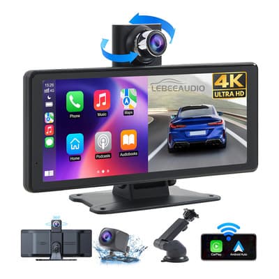 Estéreo Inalámbrico Coche 10 Carplay Grabadora Android Auto Grabación dual de la cámara delantera y trasera de 360 grados