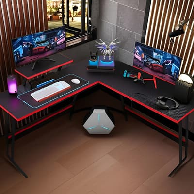 Escritorio Gamer Tielopa Melamina Con Textura De Fibra De Carbono De 130cm X 76cm X 50cm X 130cm Negro