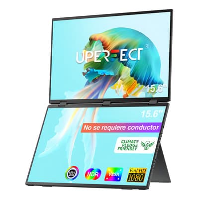Uperfect Monitor Portátil Dual 15.6 Pulgadas,full Hd 60hz Lcd Ultrafino Pc Gamer Pantalla,con Vesa Y Soporte Dual Pantalla Plegable Superior E Inferior,altavoces Incorporado, Hdmi,usb-c,laptop Mac