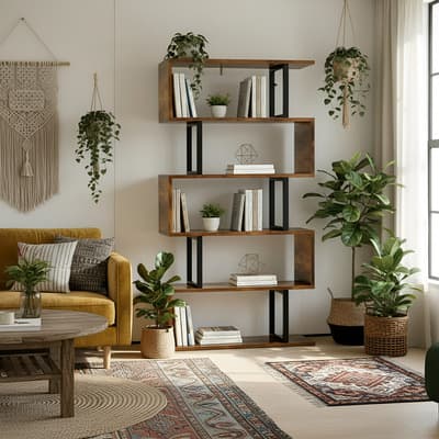 Librero Madera Hogar, Estante Librero Estructura En Forma S