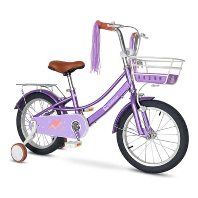 Bicicleta Para Niña Bicicleta Infantil R-16 Con Canasta Con Ruedas Auxiliares Color Morada Violeta
