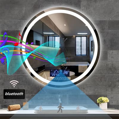 Espejo Redondo Led Touch Con Luz Para Baño De Pared Con Música Bluetooth Modernos Inteligente Samt Decorativos Circular Con Digital Desafog, Inducción 60x60cm 3 Modos