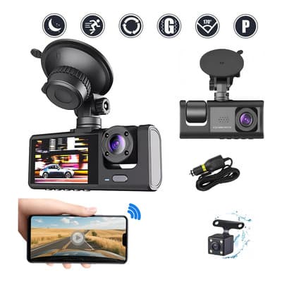 Cámara Para Automovil 3 1080p Wohingo Dashcam con Wifi APP LED y G Sensor Hd 1080p 3 Pantalla Cámara Monitoreo En Alta Definición Conectividad Inteligente Camaras Para Carro Vision Nocturna