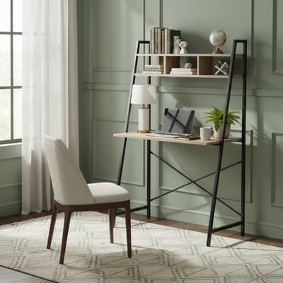 Escritorio Oslo Estructura Metálica Y Repisas Home Office Color Café