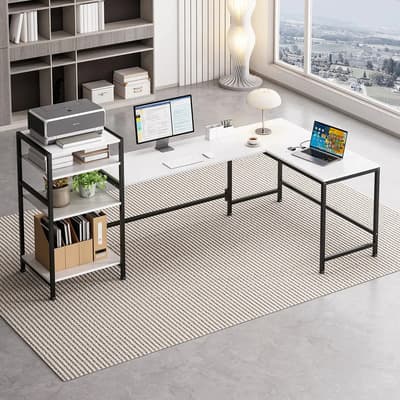 Escritorio L De Lujo Ideal Para Oficina Y Home Office-extra Grande 245 Cm-estación De Trabajo Con Repisas,fabricado En Acero Estructural Escritorio Blanco,robusto Y Rígido Escritorio Para Computadora