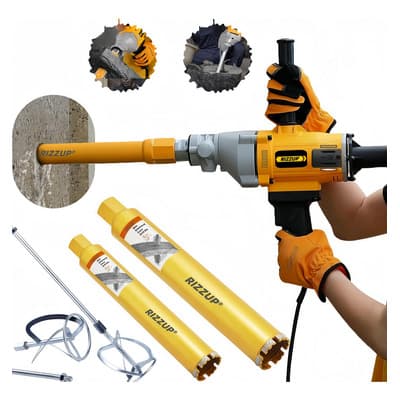 Rizzup® Taladro Rotomartillo 5580w Herramientas Electricas Rosca 1-1/4 Cincelador Mezcladora Industrial Kit 2en1 Incluir Broca Pasamuros Diamante Sacacorazones 25/63mm Varilla Agitadora - Rosca 60cm