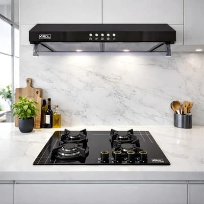 Combo Parrilla Y Campana 4 Quemadores Slim 60 Cm Negro