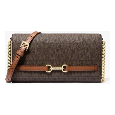 Bolso de flores antiguo transversal Michael Kors Carson, marrón oscuro liso, dorado