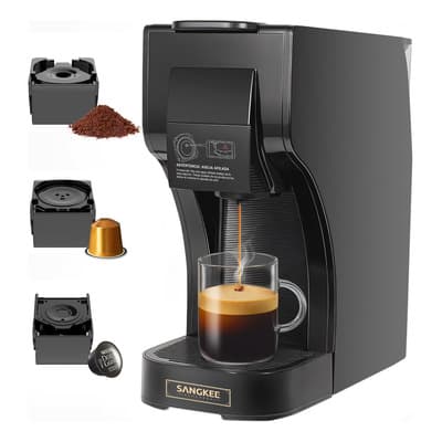 SANGKEE Cafetera Cápsulas Espresso Multiuso 3 En 1, Compatible Con Cápsulas Dolce Gusto Y Nespresso Y Café Molido, 20 Bar Frío Y Caliente, 8 Niveles De Agua Para Expresso Capuchino Y Latte,1350w