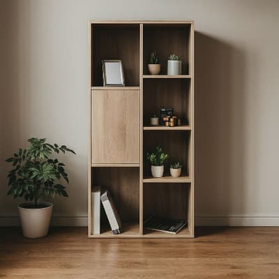 Librero Tokio Con Entrepaños y Puerta Mueble Estilo Minimalista Color Madera Marrón Claro