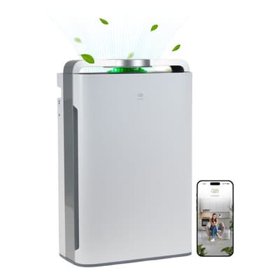 Purificador de aire con humidificador Evaporativo, Filtro HEPA y carbón activado, 8 velocidades, Control WiFi, Cobertura de hasta 58m2, Sensor PM 2.5, Tanque 1.3 Litros, Color Blanco AVERA PHEPA02