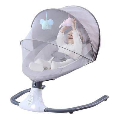 Columpio Mecedora Eléctrica Bebé Con Mosquitero Cuna Música Color Gris
