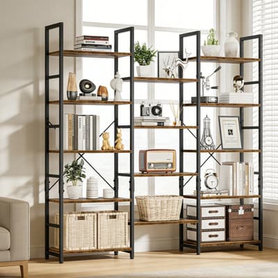 Librero Grande Organizador, Estante Metalico Con 14 Estantes Marrón