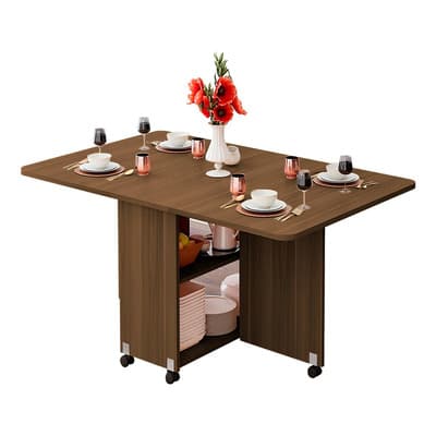 Comedor Mesa Plegable De Madera Moderno Diseño Borde Redondo Color Café Oscuro
