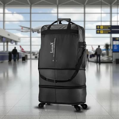 Maleta Deportiva Viaje Bolsa Mochila Gym Plegable Con Ruedas Gran Capacidad Negro Liso