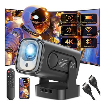Proyector 4K Android 14 19000 Lm Profesional Enfoque Automático Portátil Full Hd Wifi6 Bluetooth 180° Giratorio Con Sonido Hifi Color Negro