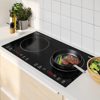 SANGKEE Parrilla Estufa Eléctrica De Inducción 2 Quemadores, Diseño Integrado Sensor Táctil, Empotrable, Potencia Y Temperatura Múltiples, Temporizador De 3 Horas, Bloqueo De Seguridad Para Niños