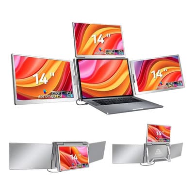 Mr. Gadgets Triple Monitor Portatil Para Laptop 14 Pulgadas, Modelo S780, 16:10 1200p, Ips, Usb C, Usb A, 1 Cable 3 Pantallas, On The Desk, Srgb 100%, Compatible Con Windows, Mac Os, M1, M2, M3, M4