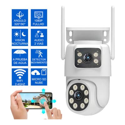 Camara Seguridad Vigilancia Doble Lente Wifi Alexa App Tuya Color Blanco