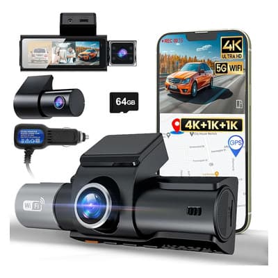 4k Cámara Para Automóvil 3 Channel Dashcam Con Wifi y GPS Con G-sensor Visión Nocturna Tarjeta De 64gb