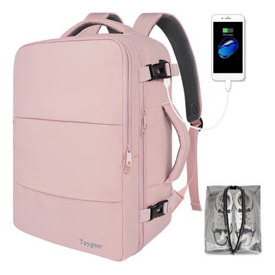 Mochila De Viaje Mujer Mochila Para Laptop 15.6 Pulgadas Antirrobo Y Impermeable Mochila Aprobado Por Avión 10kg Taygeer 1001 Color Rosa Diseño Lisa Liso