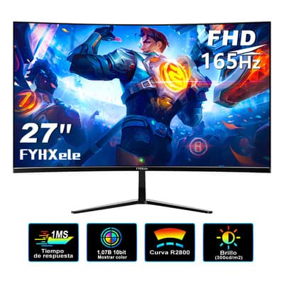 Monitor Gamer Curvo Fyhxele 27" LED Full HD 165Hz 1ms FreeSync Negro