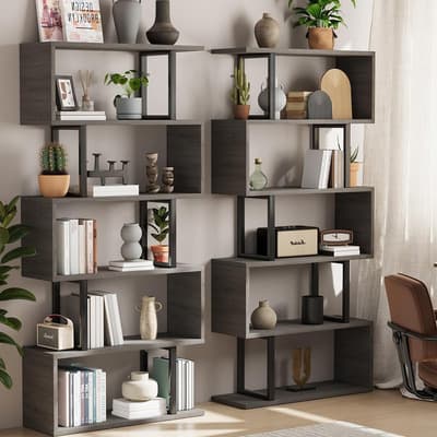 Librero Simple De Madera En Forma De S Bibloteca Minimalista Color Gris Oscuro